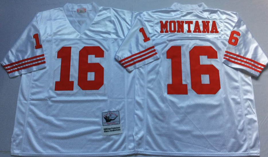 Men NFL San Francisco 49ers 16 Montana white Mitchell Ness jersey